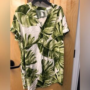 H&M Green Leaf tropical Print Dress size medium